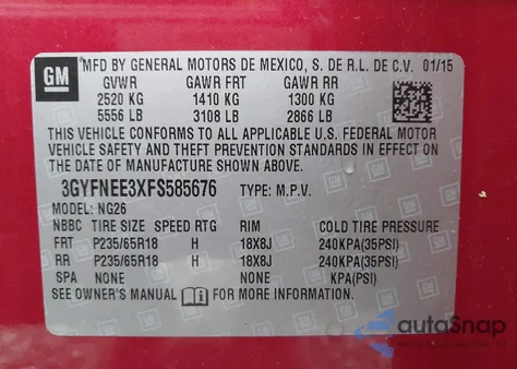 2015 Cadillac Srx Luxury Collection from USA, damaged, VIN 3GYFNEE3XFS585676